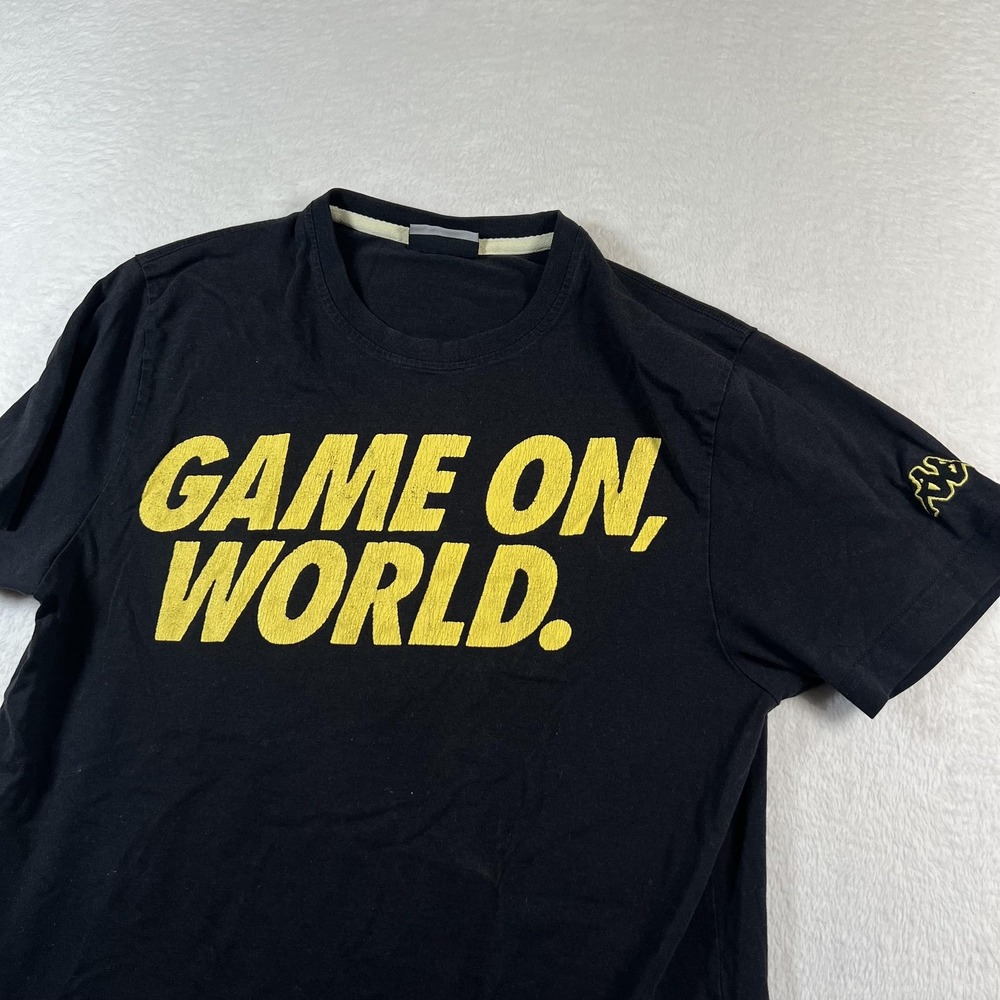 Kappa Shirt Mens Large (Medium) Black Game On World Logo Tee Streetwear Top